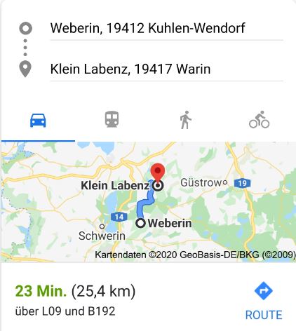 Route von Weberin nach Klein Labenz